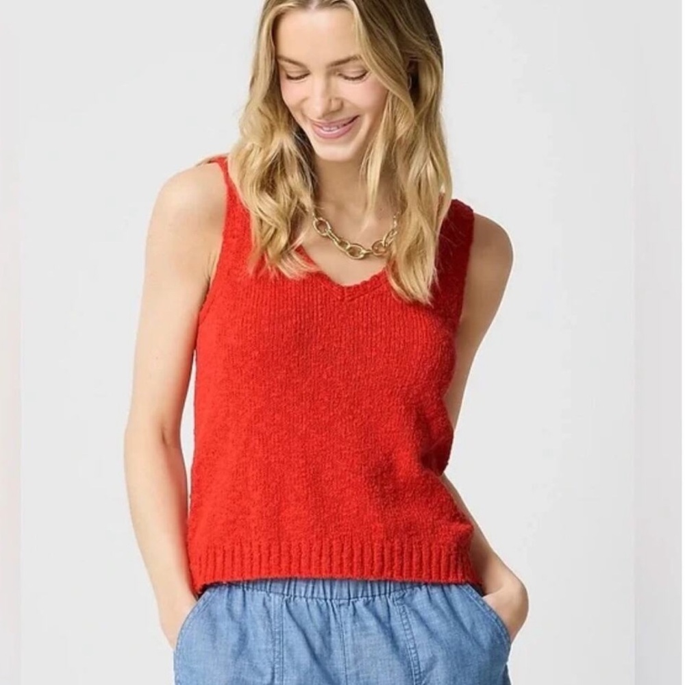 J. Crew Women’s Orange V-Neck Beach Sweater Tank in Bright Cerise Size Medium